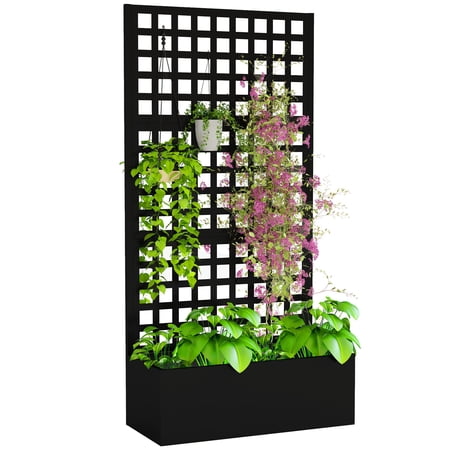 Dranite Galvanized Raised Garden Bed with Trellis, 35"x16"x70", Black