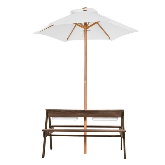 Dranite Garden Picnic Table Set Wooden, Outdoor Indoor Table with Benches & Umbrella Hole