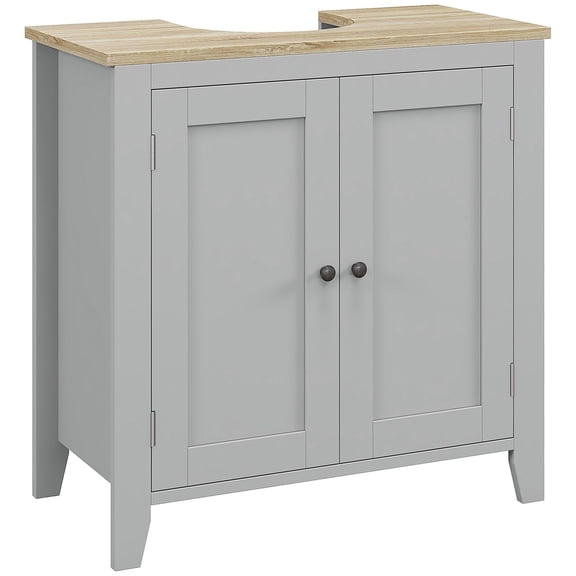 Dranite Gray Bathroom Vanities, Pedestal Sink Cabinet with U-Shaped Cut-Out and Adjustable Shelf