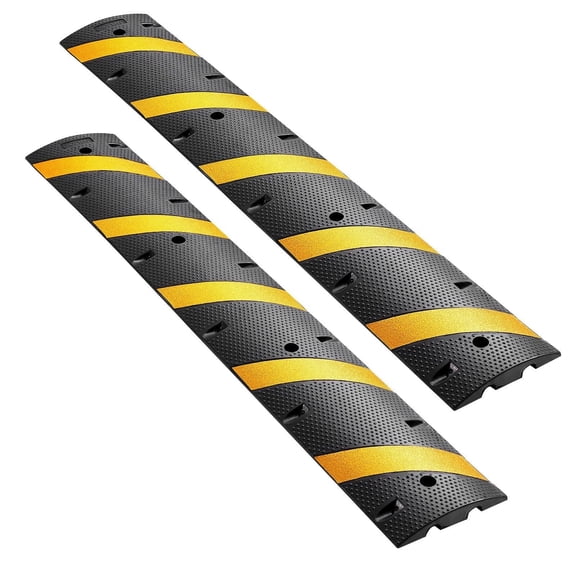 Dranite Heavy Duty 6FT Rubber Speed Bump (2-Pack) - 22000 lbs Load Capacity with Anti-Slip Surface & Expansion Screws for Driveway and Parking Lot