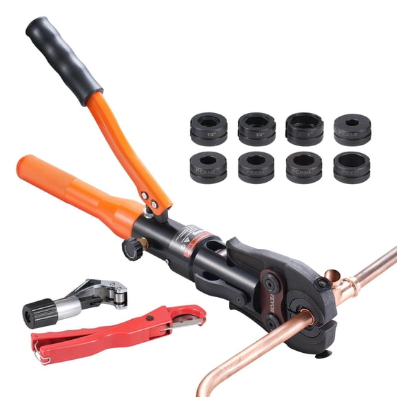 Dranite Hydraulic PEX & Copper Crimper, 8 Jaw Set Included for 1/2-1 Inch Tubing Sizes