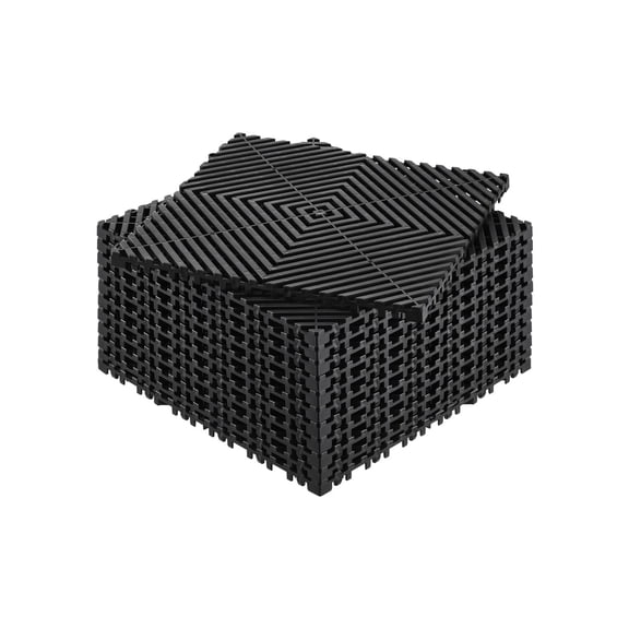 Dranite Interlocking Drainage Mat, 12" X 12" Modular Tiles, 12-Pack, Non-Slip Black PP Flooring.