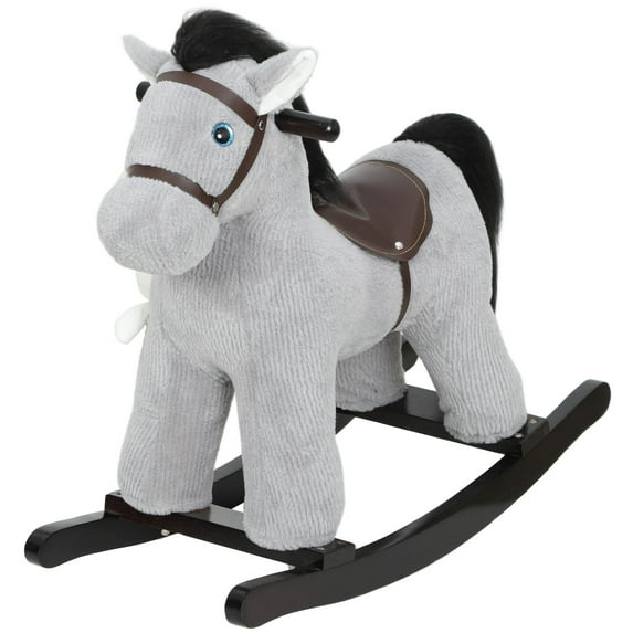 Dranite Kids Rocking Horse, Plush Ride-On, Neigh Sound, Gray, 2-5Y