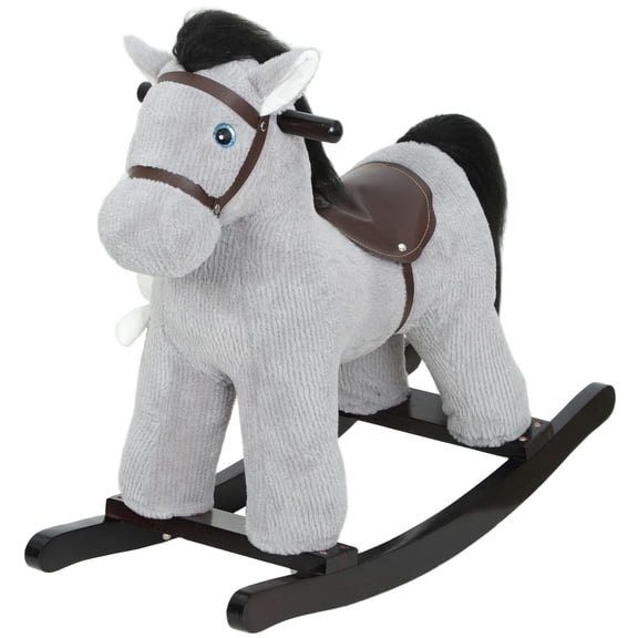Dranite Kids Rocking Horse, Plush Ride-On, Neigh Sound, Gray, 2-5Y
