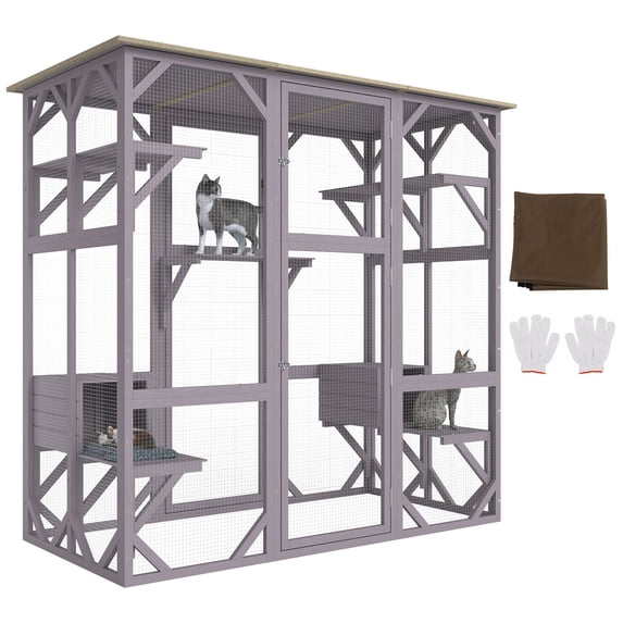 Dranite Large 7-Level Outdoor Catio, 71x35x67 Inch Cat Enclosure with Platforms & Resting Boxes