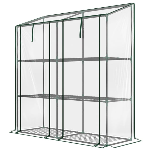 Dranite Lean-to Portable Greenhouse, 2 Roll-Up Doors, 3 Shelves, Clear
