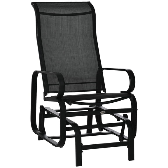 Dranite Lightweight Black Outdoor Glider Rocking Chair, Smooth Swing Armrest Design for Backyard Patio Leisure