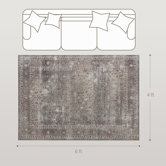 Dranite Machine Washable 4x6 Area Rug, Non-Slip Traditional Carpet, Foldable Floor Mat