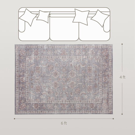 Dranite Machine Washable 4x6 Area Rug, Non-Slip Traditional Floral Carpet