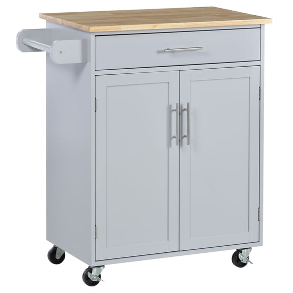 Dranite Mobile Kitchen Valet, Gray, Rolling Cart Island with Drawer, Cabinet & Towel Rack