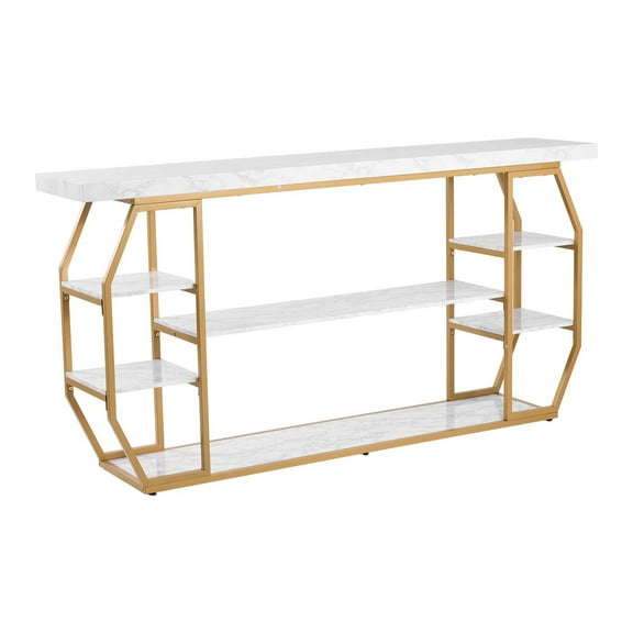 Dranite Modern 3-Tier Golden Geometric Marble Console Table - Large Entryway Hallway Sofa Table