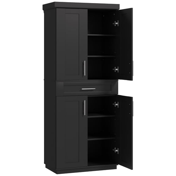 Dranite Modern Kitchen Pantry Freestanding Cabinet Cupboard with Doors and Drawer, Adjustable Shelving, Black