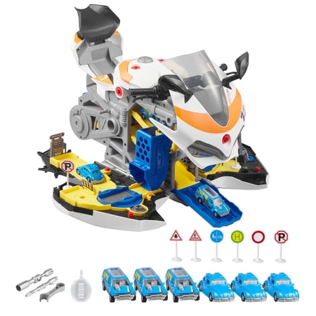 Dranite Motorcycle Mechanic Toy with Engine Sounds, Racing Simulation and Working Tools, 25-Piece Pretend Play Set for Kids Ages 3 and Up, Yellow