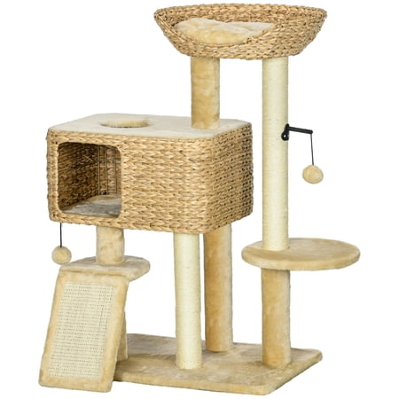 Dranite Multi Level Cat Tree Tower Sisal Scratching Post Spacious Cat Condo Beige Indoor Furniture