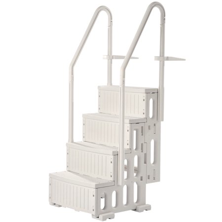 Dranite Non-Slip 4-Step Pool Stairs with Double Handrails, 400 lbs Max Weight, Fits 48-54 Inch Inground & Above-Ground Pools, Milk White