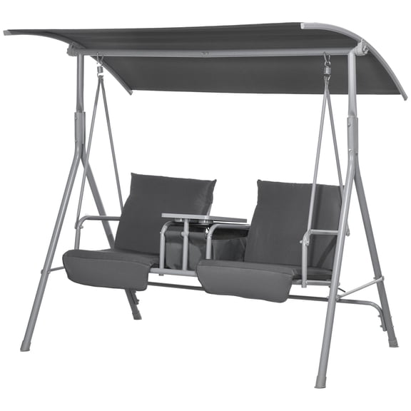 Dranite Outdoor 2-Seater Porch Swing with Canopy & Table, Gray Patio Chair for Garden