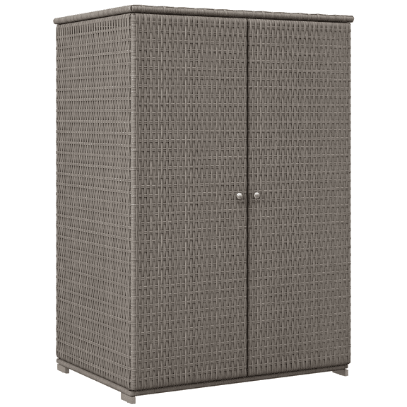 Dranite Outdoor PE Rattan Wicker Towel Rack,Freestanding Cabinet with 2 Doors