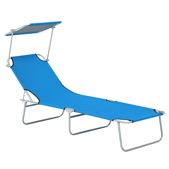 Dranite Outdoor Pool Chaise Lounge Chair, Folding Tanning Chair with Sun Shade, Blue