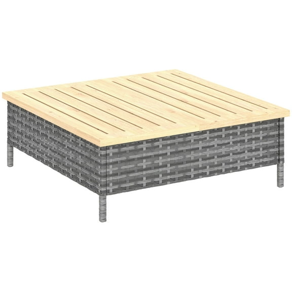 Dranite Outdoor Side End Table with PE Rattan Frame & Natural Fir Wood Tabletop, Weather Resistant Accent Table for Pool, Porch & Patio, Gray