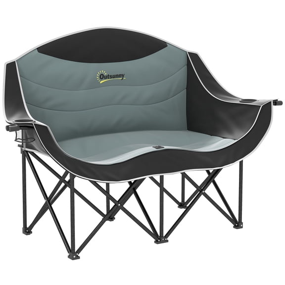 Dranite Padded Double Folding Camp Chair, Black, with Cup Holders and Carry Bag