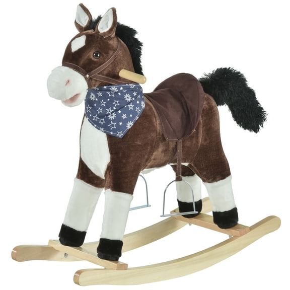 Dranite Plush Cowboy Rocking Horse, Wooden, Sounds, Brown, 3-6Y