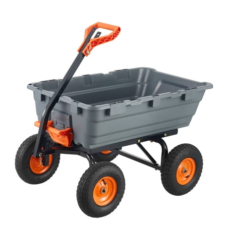 Dranite Poly Steel Utility Dump Cart - 13" Tires, 1200 lb Capacity & Convertible Handle, 6.48 cu ft Wheelbarrow for Garden/Home