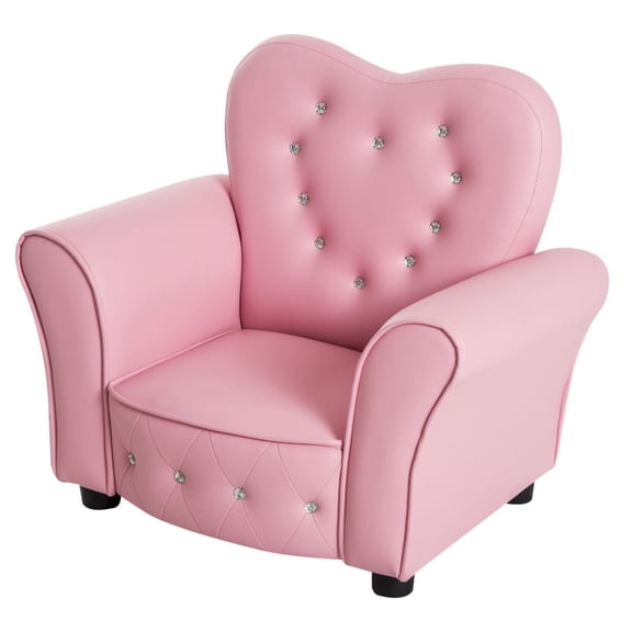 Dranite Princess Toddler Sofa Chair Tufted Upholstered with Diamond Decor Couch for Kids