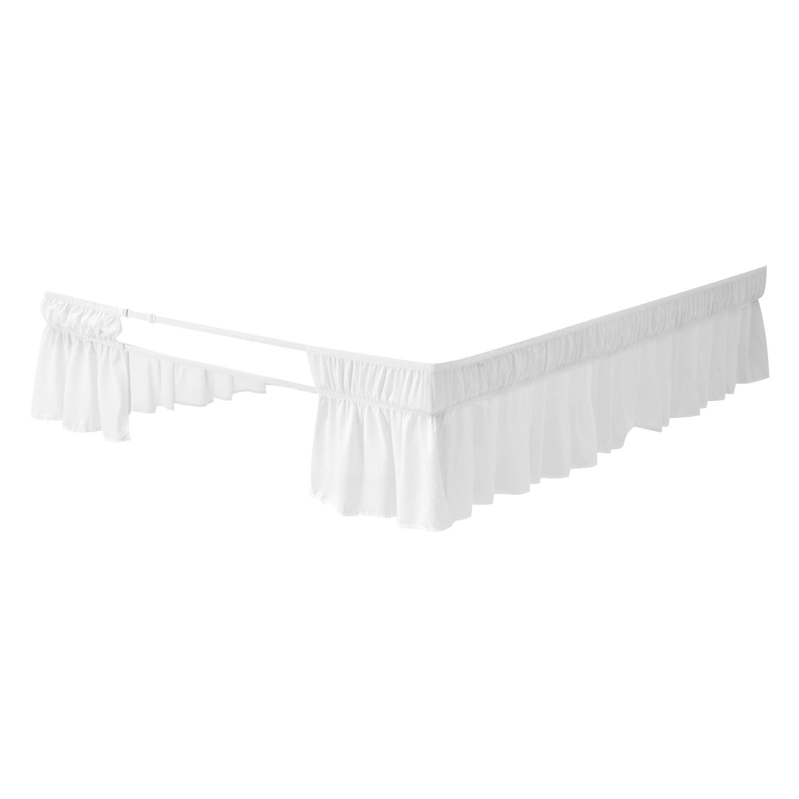 Dranite Queen Size Wrap Around Bed Skirt, 15 Inch Drop, White Adjustable 3-Side Dust Ruffle with Elastic Straps - Wrinkle & Fade Resistant, Machine Washable