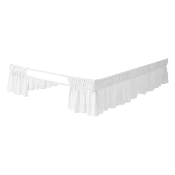 Dranite Queen Size Wrap Around Bed Skirt, 15 Inch Drop, White Adjustable 3-Side Dust Ruffle with Elastic Straps - Wrinkle & Fade Resistant, Machine Washable