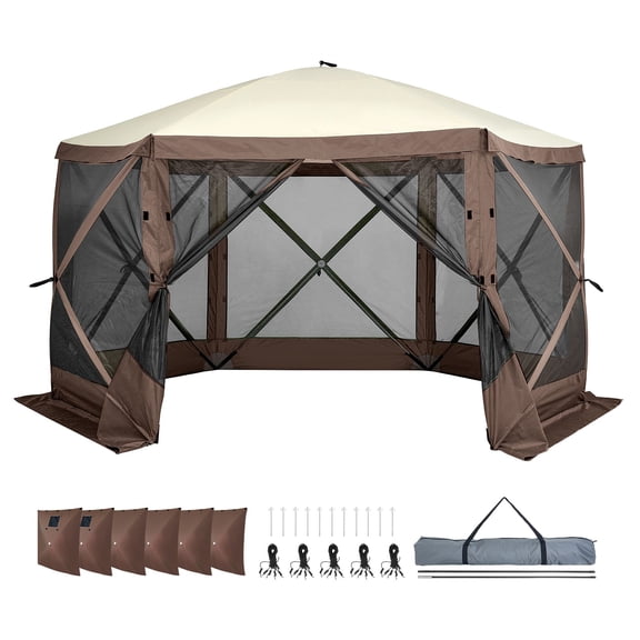 Dranite Quick Set Gazebo 11.5x11.5ft, 6-Sided Pop-Up Canopy with 6 Removable Privacy Walls
