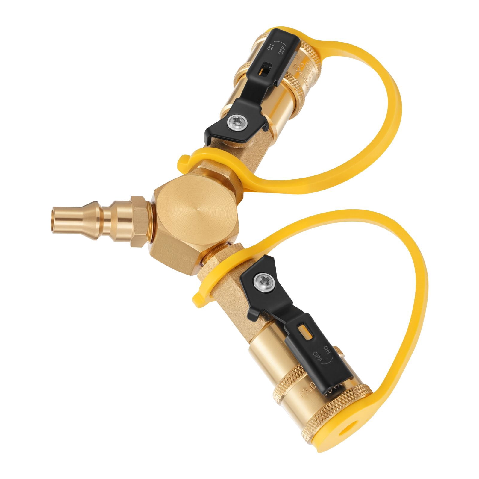 Dranite RV Propane Quick Connect Y Splitter Adapter with Shutoff Valve
