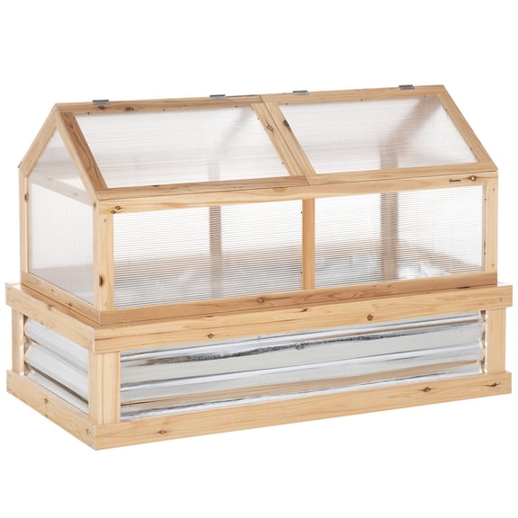 Dranite Raised Garden Bed with Greenhouse Top, Wooden Cold Frame Planter, 48x24x32.25 Inch, Natural