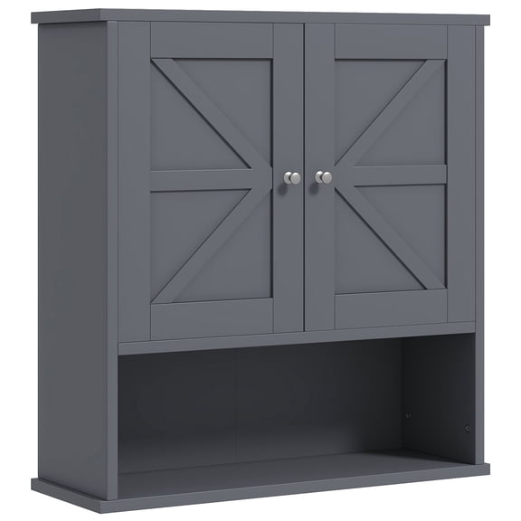 Dranite Rustic Gray Wall Cabinet, Farmhouse Medicine Cabinet with Sliding Barn Doors and Shelf