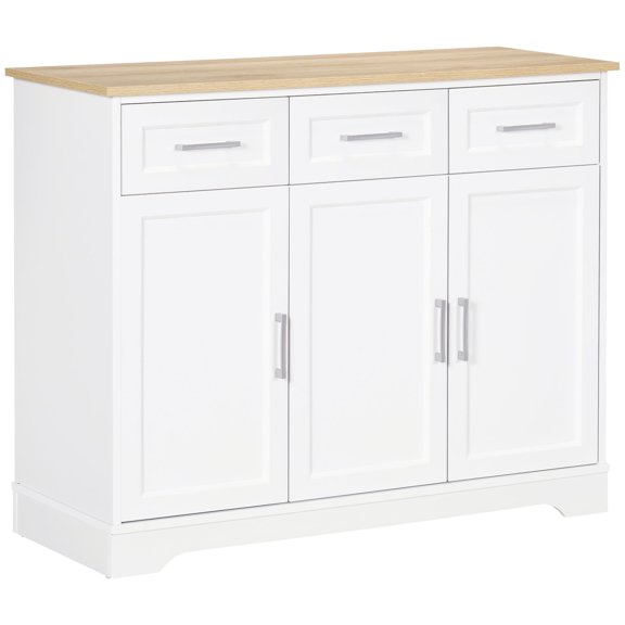 Dranite Simple Style White Sideboard Buffet, Kitchen Island Cabinet for Dining Room Storage