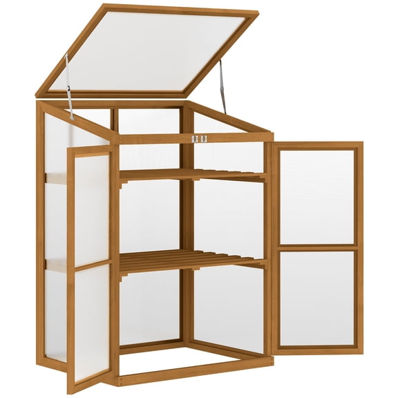 Dranite Small Wooden Cold Frame Greenhouse Planter Box, 30x24x44 Inch, Brown