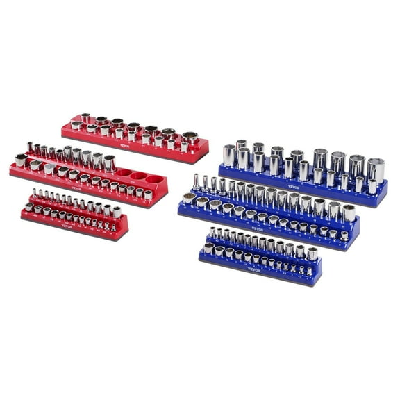 Dranite Socket Organizer Set 6PCS, Magnetic Trays in Blue/Red for Metric & SAE Tools