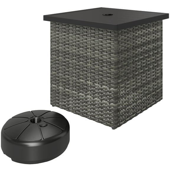 Dranite Square Outdoor End Table with Wicker Design,1.5" Umbrella Hole, UV-Resistant Frame