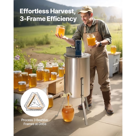 Dranite Stainless Steel Honey Extractor Machine, 3-Frame Electric Spinner for Beekeeping Supplies