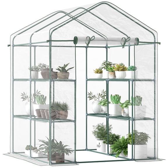 Dranite Walk-in Greenhouse, 5'x5'x6', 3-Tier Shelves, Roll-Up Door