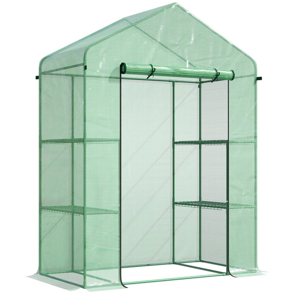 Dranite Walk-in Greenhouse 56x29x77in 4 Shelves Roll-Up Door Green