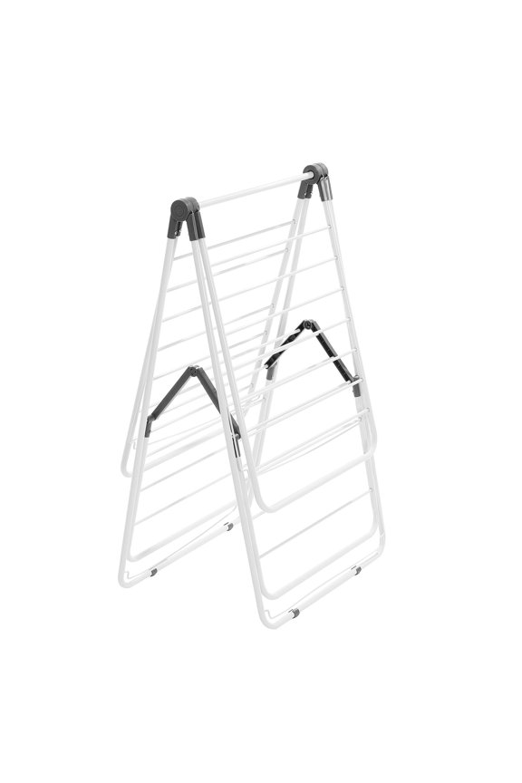 White Metal Adjustable Clothes Drying Rack - 2-Tier Foldable Design with 31 Drying Rods & Sock Clips, Space-Saving for Home Use