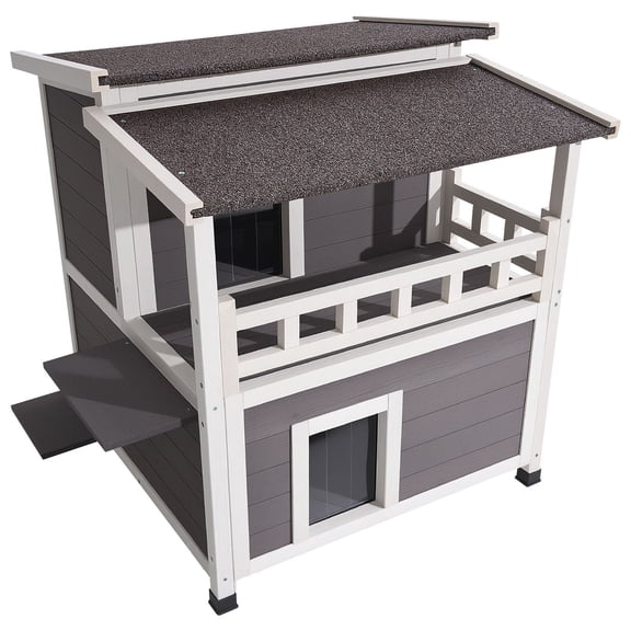 Dranite Winter Proof Cat Enclosure,2-Level Balcony Catio for 1-3 Cats 33 x 29.5 x 32 in