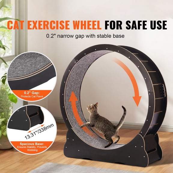 Dranite Wooden Cat Exercise Wheel, 43.3" Large Cat Treadmill with Detachable Carpet