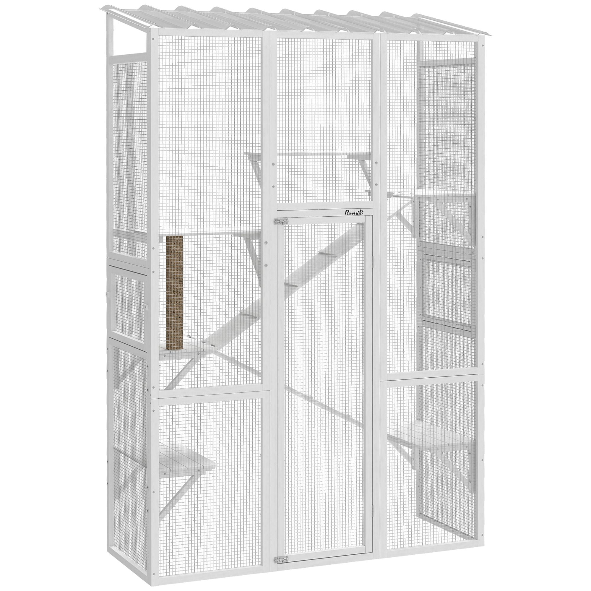 Dranite Wooden Cat House Outdoor, Catio with 2 Ramps & Jumping Platforms, for 2-3 Small Cats