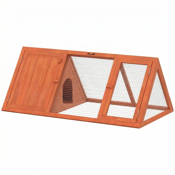Dranite Wooden Rabbit Hutch with Run, Outdoor Triangle Bunny House for Guinea Pig, Duck & Chicken