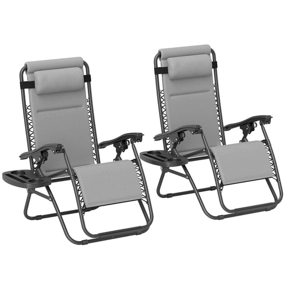 Dranite Zero Gravity Lounge Chair Set, 2 Reclining Folding Chairs w/ Headrest & Side Tray