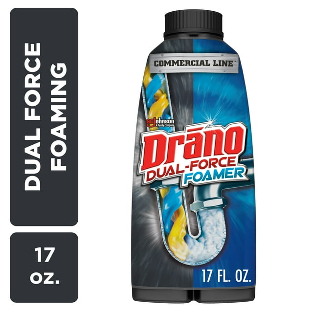 Drano DualForce Foamer, Hair and Drain Clog Remover, Commercial Line, 17 oz