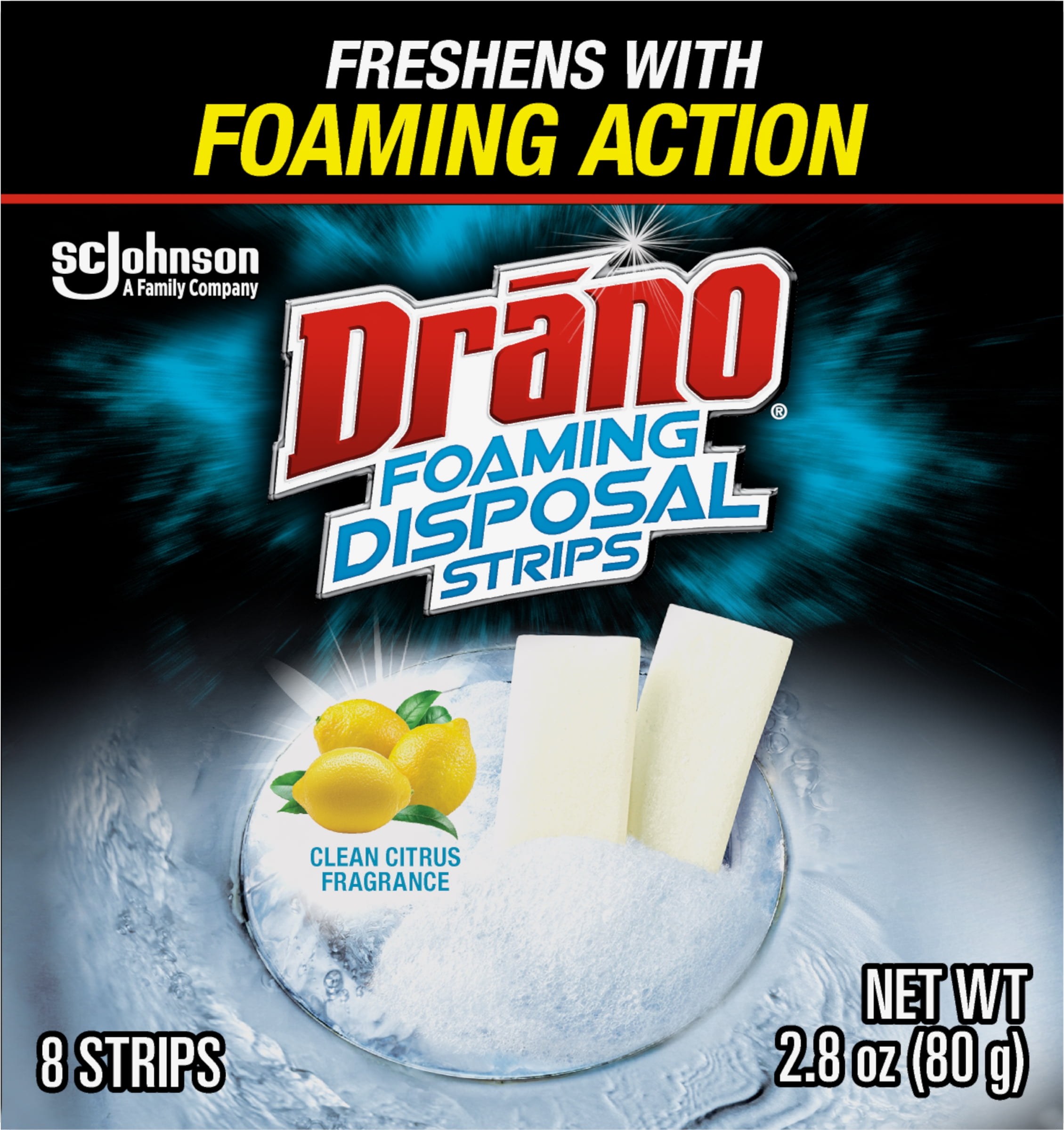 Drano Foaming Disposal Strips, Garbage Disposal Freshener, 1.4 oz, 8