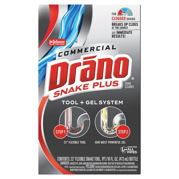 Drano Snake Plus Drain Cleaning Kit w/ Gel Drain Clog Remover 16 fl oz & Snake Plus Tool 23", Commercial Line