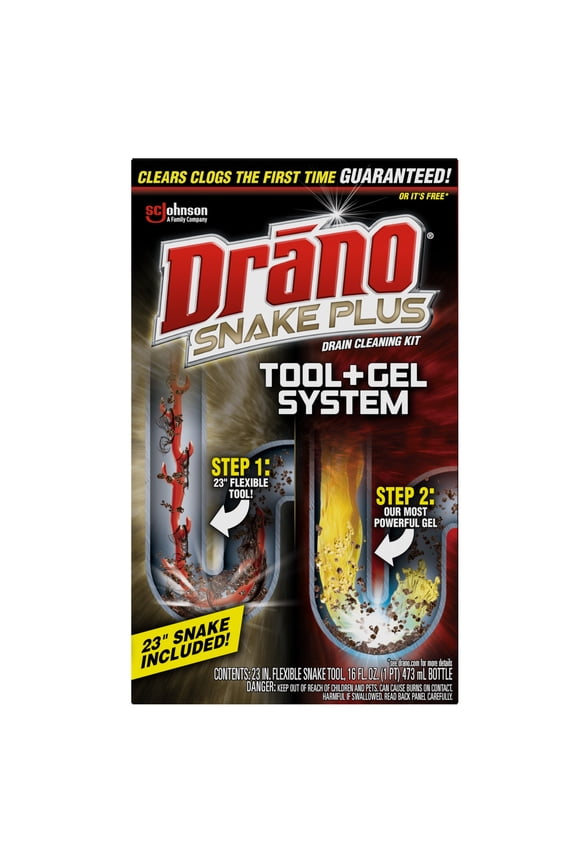 Snake Plus, Manual Drain Unclogging Tool & Concentrated Clog Removing Gel, 16 oz